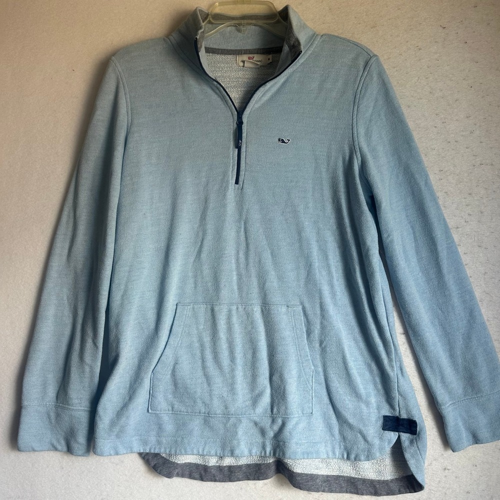 Vineyard Vines Mens Medium Light Blue Quarter Zip Pullover Whale Logo Sweatshirt